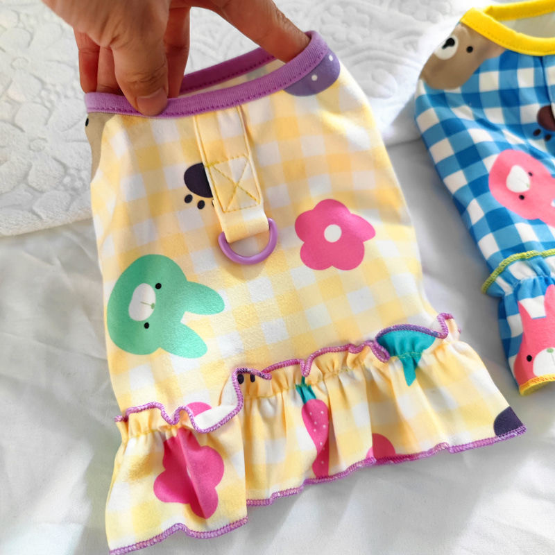 Fusta cu guler pentru câini în carouri Ham drăguț pentru animale de companie Coarda de tracțiune Pisică pentru câini Haina pentru ham Vest Vestă rochie tutu prințesă Fusta Animale de companie Produse Pug