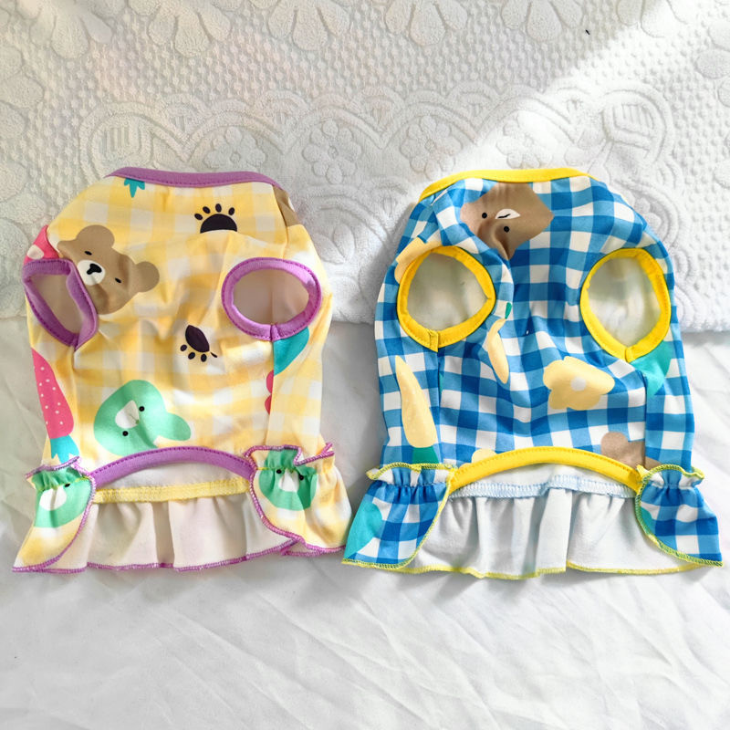 Fusta cu guler pentru câini în carouri Ham drăguț pentru animale de companie Coarda de tracțiune Pisică pentru câini Haina pentru ham Vest Vestă rochie tutu prințesă Fusta Animale de companie Produse Pug