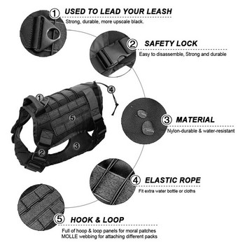 Γιλέκο εκπαίδευσης Tactical Dog Harness Military K9 Water Resistant λουριά με αποσπώμενες θήκες/μπαλώματα Molle για μεγάλους σκύλους