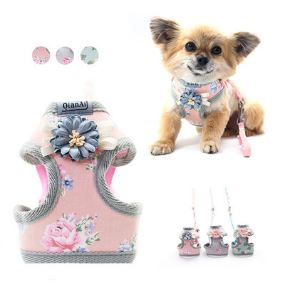 Love Pet Breast Strap Flower Dog Harness Funie de tracțiune Funie pentru câini mici Coarda de plimbare pentru câini Comerț cu ridicata