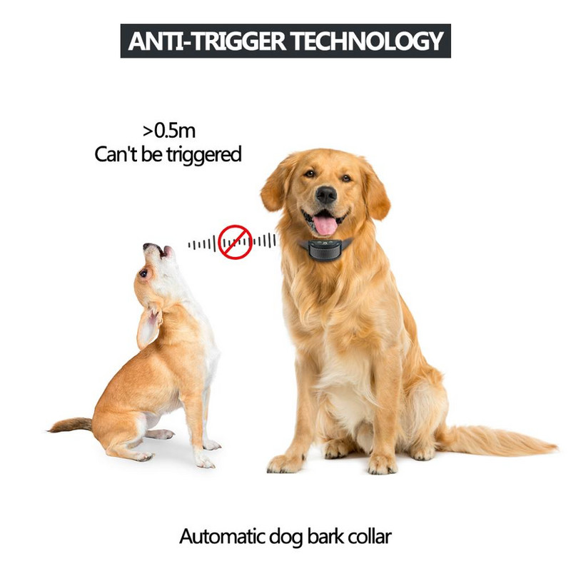 Automatinis nuo žievės reguliuojamas antkaklis naminių šunų dresavimo antkaklis 5 jautraus lygio vandeniui atsparus įkraunamas antkaklis, nekenksmingas šuniui