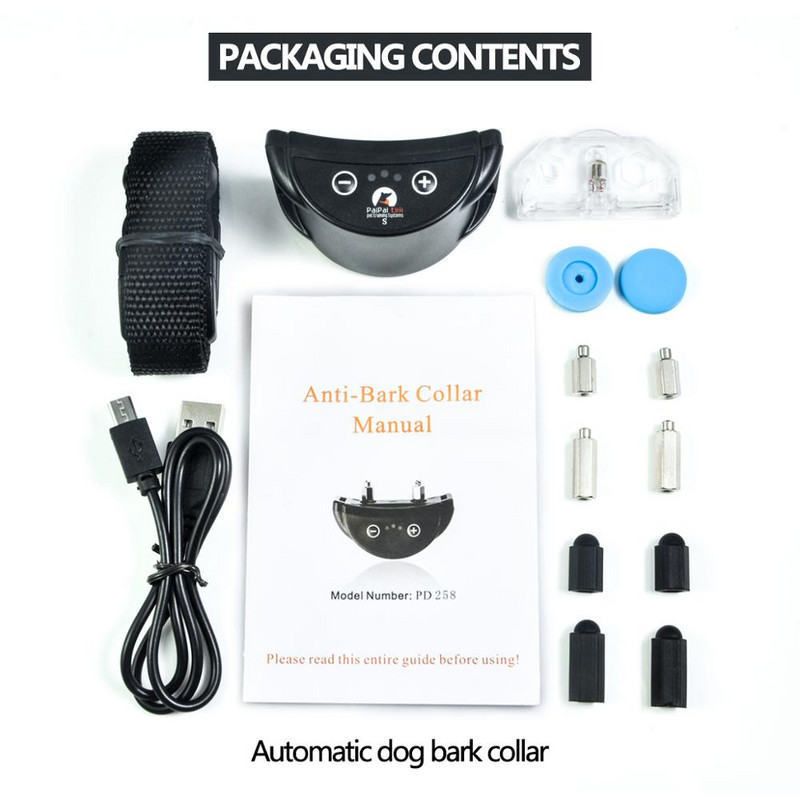 Automatinis nuo žievės reguliuojamas antkaklis naminių šunų dresavimo antkaklis 5 jautraus lygio vandeniui atsparus įkraunamas antkaklis, nekenksmingas šuniui