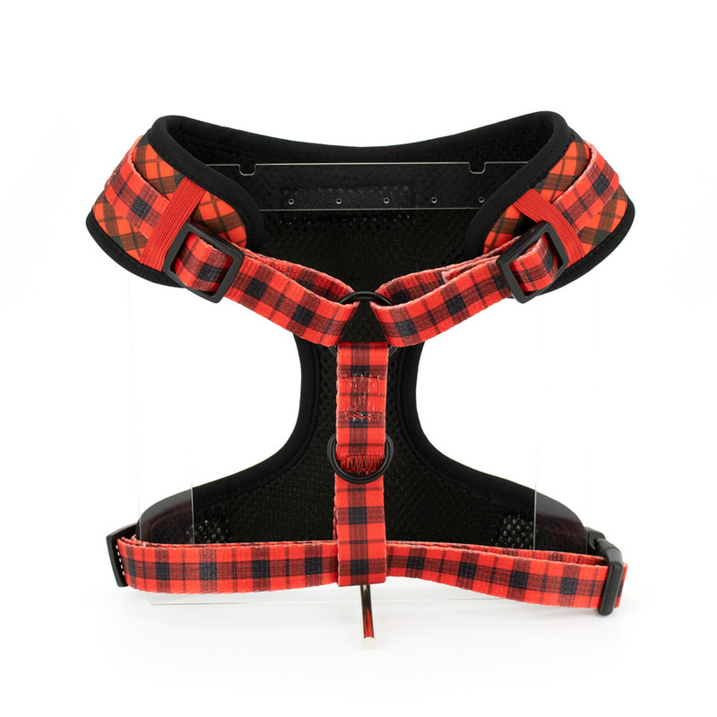 COLLARLOGO Prilagodljiva meka mreža podstavljena prsluk za štene za kućne ljubimce Oprtač za pse Crveni i crni karirani povodac bez povlačenja, pramčana ogrlica
