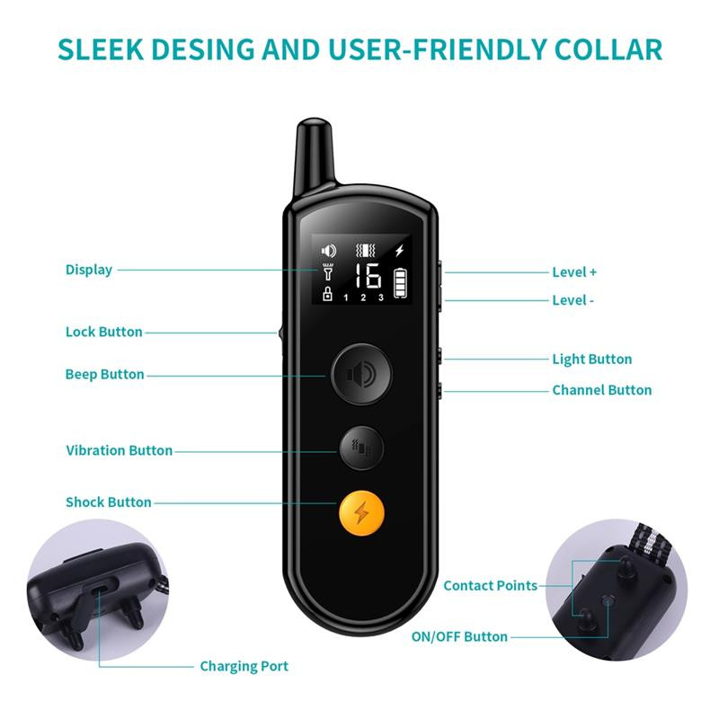 2023 Νέο Ηλεκτρικό κολάρο εκπαίδευσης σκύλων αδιάβροχη συσκευή κατά του γαβγίσματος σκύλων με τηλεχειριστήριο κραδασμών Ηλεκτρικό σοκ