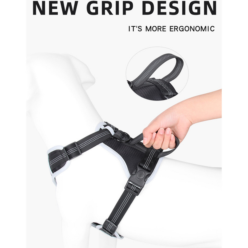 Ham fără tragere pentru câini, reglabil reflectorizant Oxford, control ușor, pentru câini medii, mari (L, gri)