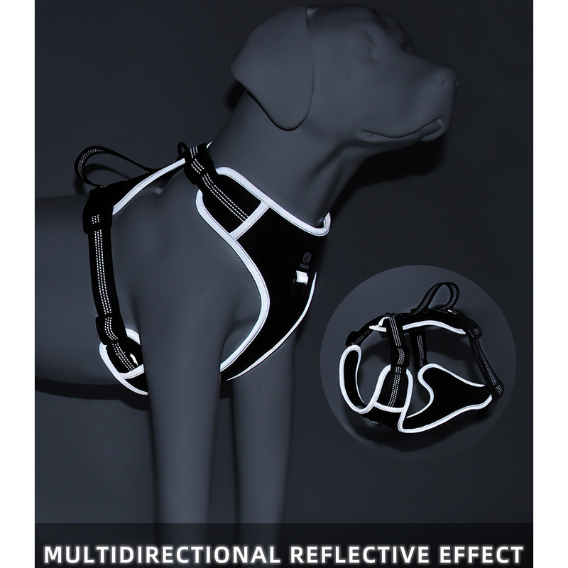 Ham fără tragere pentru câini, reglabil reflectorizant Oxford, control ușor, pentru câini medii, mari (L, gri)