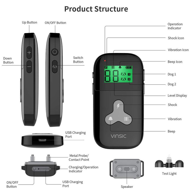 Zgarda electrică de dresaj pentru câini de 300 m, impermeabilă, cu telecomandă, reîncărcabilă pentru câini de toate dimensiunile, cu vibrații de șoc