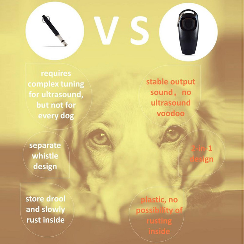 2 bucăți 2-în-1 portabil pentru antrenament pentru animale de companie Clicker Stop Lătrat Fluier Instrument de ajutor pentru antrenament Antrenor profesional de câini de înaltă frecvență