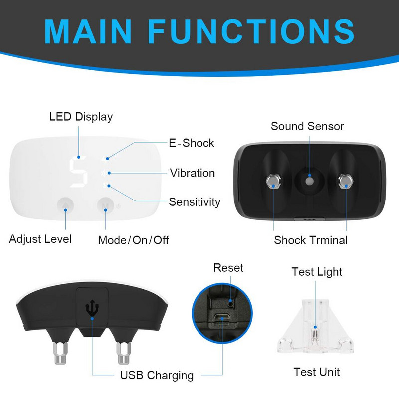 Κολάρο σκύλου κατά του φλοιού IP67 Ηλεκτρικό σοκ Δόνηση Μπιπ Χωρίς γάβγισμα Αυτόματο κολάρο εκπαίδευσης για σκύλους Επαναφορτιζόμενα αξεσουάρ σκύλων