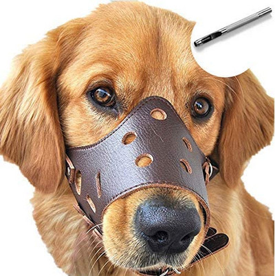 Dog Muzzle Leather Comfort Secure Anti-Barking Muzzles  Breathable and Adjustable Allows Drinking and Eating Used with Collars
