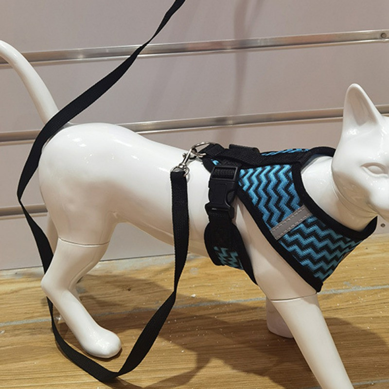 Harnaș ajustabil pentru cățeluș și pisică, ondulat reflectorizant, curea respirabilă pentru piept, curea ușoară pentru piept, lesă cu plumb de mers