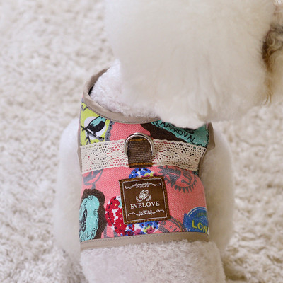 Set de lesă pentru ham pentru câini Kawaii, ham personalizat pentru animale de companie, vestă pentru animale de companie, reglabilă, respirabilă, pentru câini de talie mică, articole drăguțe, accesorii pentru animale de companie