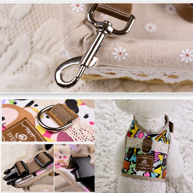 Set de lesă pentru ham pentru câini Kawaii, ham personalizat pentru animale de companie, vestă pentru animale de companie, reglabilă, respirabilă, pentru câini de talie mică, articole drăguțe, accesorii pentru animale de companie