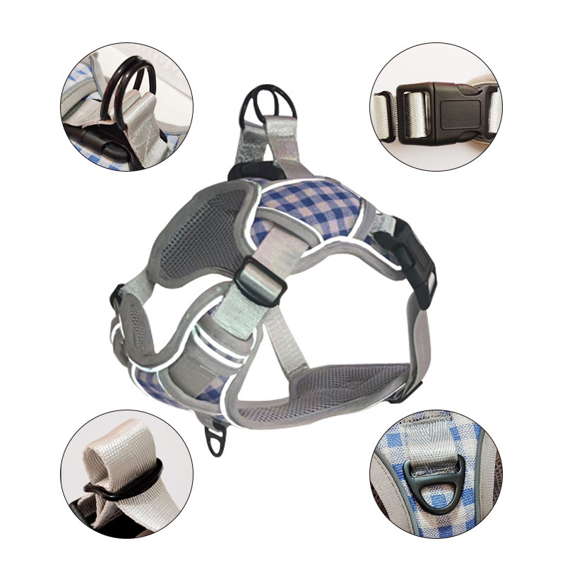 Harnaș pentru câini din pânză Oxford în carouri Vestă Ham reflectorizant, respirabil, pentru câini de talie medie, pentru câini de talie medie, antiexplozie, fără tragere