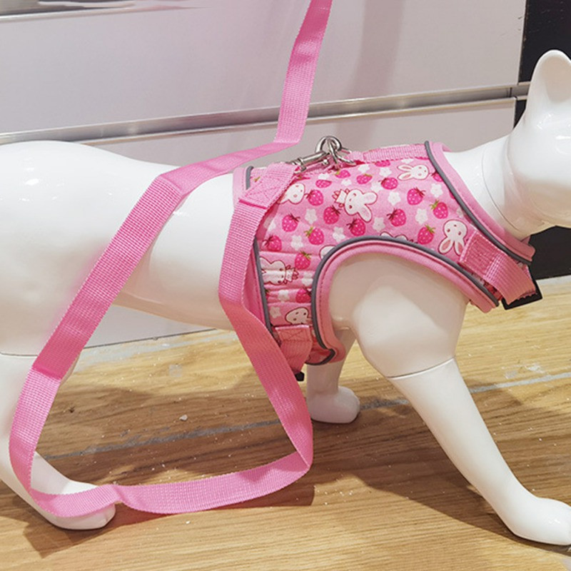 Harnaș pentru câini cu imprimeu iepure de desene animate, piept cu plasă, curea drăguță pentru ham pentru animale de companie, vestă pentru animale mici, chihuahua, ursuleț Yorkshire pug