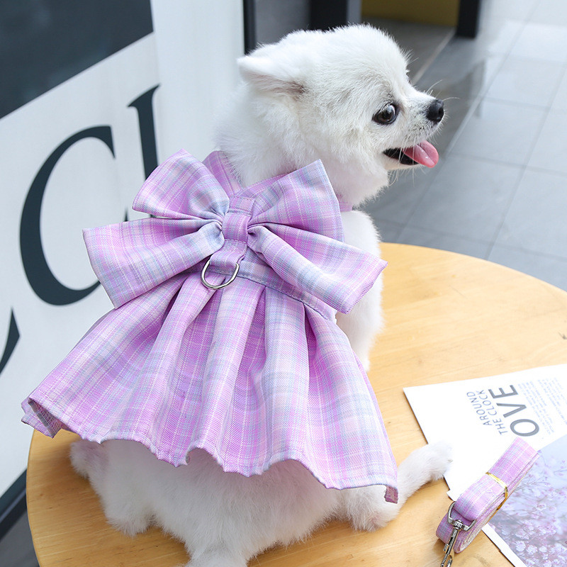 Φούστα με κολάρο σκύλου με φιόγκο Χαριτωμένο λουρί για κατοικίδια με λουρί στήθους σχοινί έλξης γάτα σκυλιά Ρούχα λουρί Γιλέκο Princess Tutu φόρεμα Φούστα