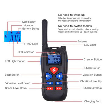 Дистанционно управление против лай 1500 фута нашийник за тренировка Водоустойчив за Dog Act Tech LED 100g2280