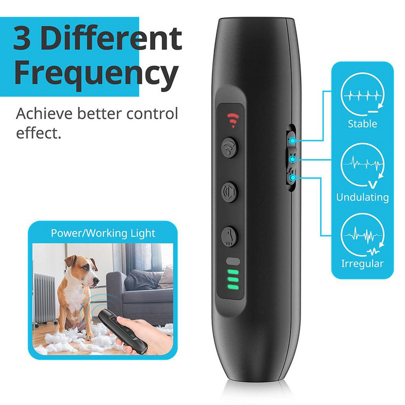 Respingător de câini cu ultrasunete în aer liber, 3 moduri Dispozitiv anti-lătrat de mână Dispozitive de descurajare a lătratului de câini Rechizite pentru câini
