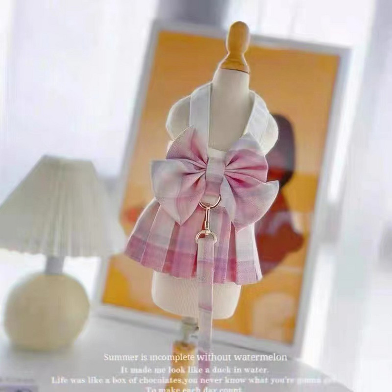 Haine pentru animale de companie Fusta cățelușă Vestă de vară Costum de tracțiune Frumusețe cu fundă Rochie în carouri Dulce Vestă pentru câini Mici Jachetă pentru pisici Yorkshire Chihuahua