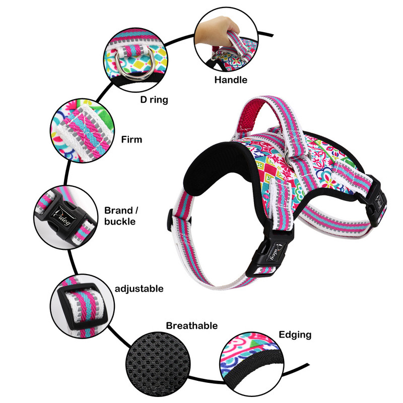 Ham pentru câini mare, imprimat reflectorizant, vestă durabilă din nailon pentru animale de companie, ham pentru câini fără tragere, vestă reglabilă pentru câini de dimensiuni medii mari