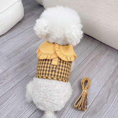 Set de ham și lesă pentru câini în carouri, pisici, accesorii drăguțe pentru plimbare pentru animale de companie, cu guler, vestă pentru cățeluș, haine pentru câini de talie mică, chihuahua