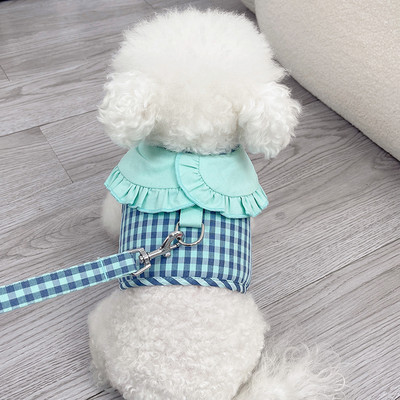 Set de ham și lesă pentru câini în carouri, pisici, accesorii drăguțe pentru plimbare pentru animale de companie, cu guler, vestă pentru cățeluș, haine pentru câini de talie mică, chihuahua