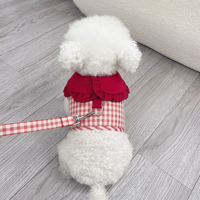 Set de ham și lesă pentru câini în carouri, pisici, accesorii drăguțe pentru plimbare pentru animale de companie, cu guler, vestă pentru cățeluș, haine pentru câini de talie mică, chihuahua