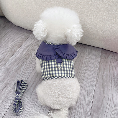 Set de ham și lesă pentru câini în carouri, pisici, accesorii drăguțe pentru plimbare pentru animale de companie, cu guler, vestă pentru cățeluș, haine pentru câini de talie mică, chihuahua