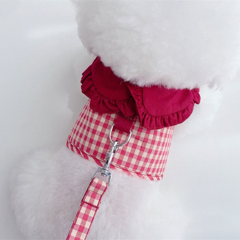 Set de ham și lesă pentru câini în carouri, pisici, accesorii drăguțe pentru plimbare pentru animale de companie, cu guler, vestă pentru cățeluș, haine pentru câini de talie mică, chihuahua