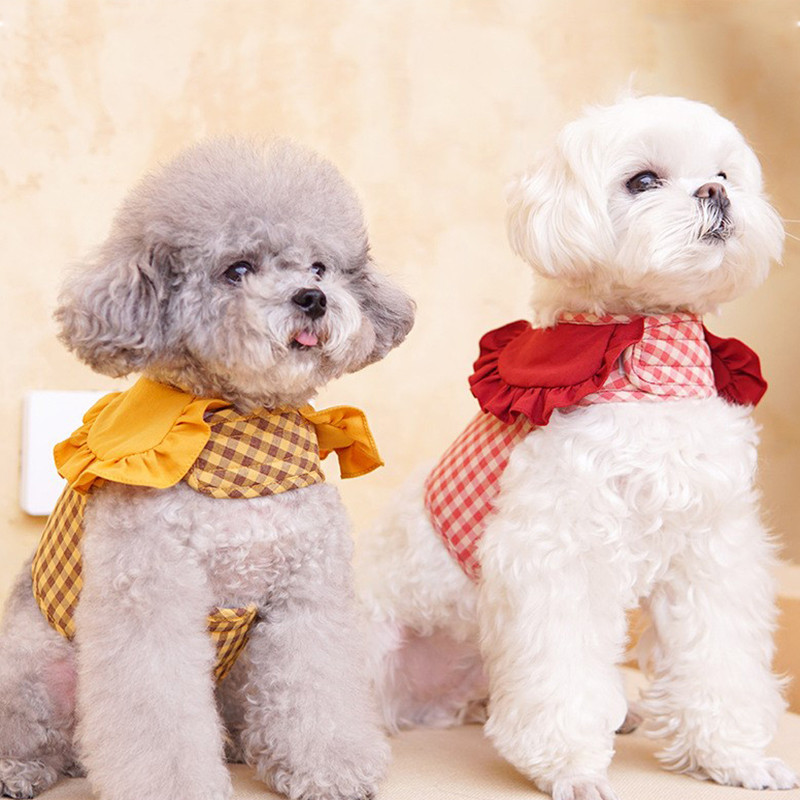 Set de ham și lesă pentru câini în carouri, pisici, accesorii drăguțe pentru plimbare pentru animale de companie, cu guler, vestă pentru cățeluș, haine pentru câini de talie mică, chihuahua