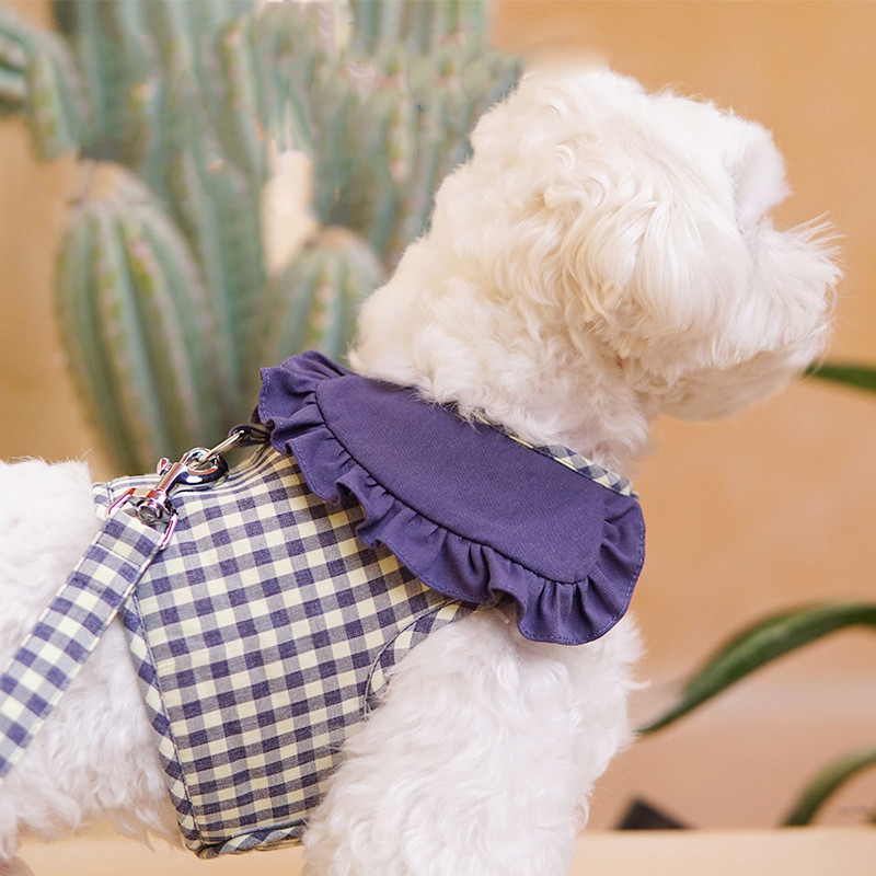 Set de ham și lesă pentru câini în carouri, pisici, accesorii drăguțe pentru plimbare pentru animale de companie, cu guler, vestă pentru cățeluș, haine pentru câini de talie mică, chihuahua