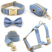 Set de gulere și lese pentru ham pentru câini, personalizat, personalizat, cu etichetă de identificare gravată, cu plăcuță de identificare, ham cu distribuitor de pungi pentru caca