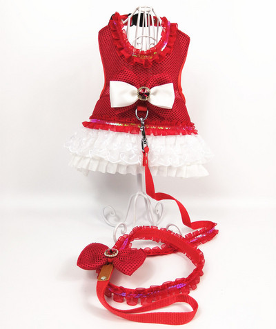 Čipkasta haljina za pse u japanskom stilu, pojas, mašna, luksuzna princeza, mrežasta povodac, povodac za kućne ljubimce, prsluk, prsluk za pse od slatkog kamena, povodac za hodanje.