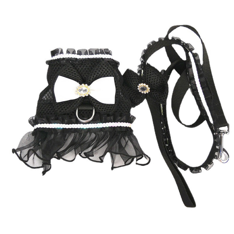 Čipkasta haljina za pse u japanskom stilu, pojas, mašna, luksuzna princeza, mrežasta povodac, povodac za kućne ljubimce, prsluk, prsluk za pse od slatkog kamena, povodac za hodanje.