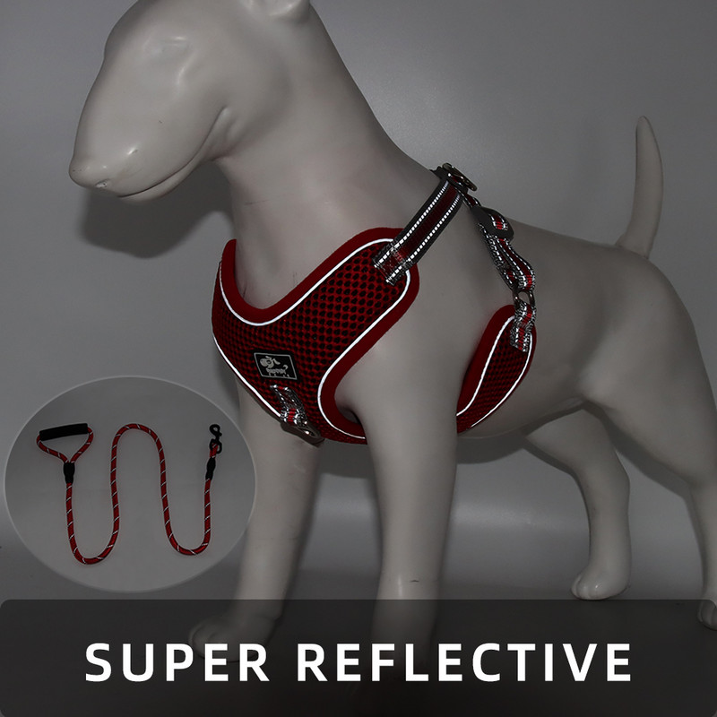 Set de ham și lesă pentru animale de companie Vestă cu plasă moale pentru câini, reflectorizant reglabil pentru câini de talie medie, curea pieptului, frânghie de tracțiune, accesorii pentru animale de companie