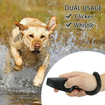 2 σε 1 Dog Pet Puppy Cat Training Clicker Whistle Click Trainer Obedience Black