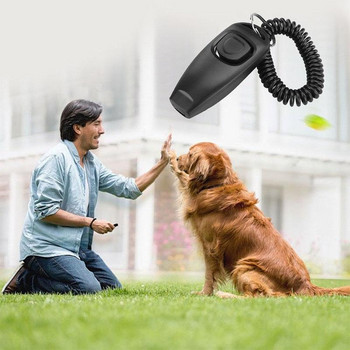 2 σε 1 Dog Pet Puppy Cat Training Clicker Whistle Click Trainer Obedience Black