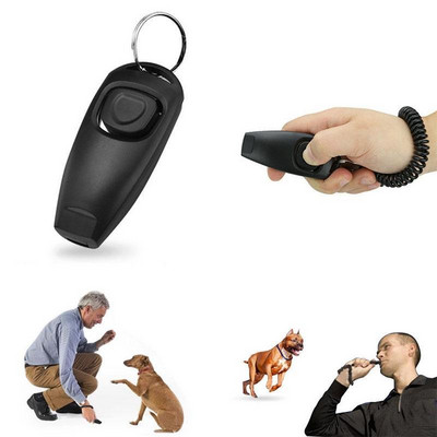 2 în 1 Câine Animal de companie Cățeluș Pisică Training Clicker Fluier Click Trainer Obedience Negru