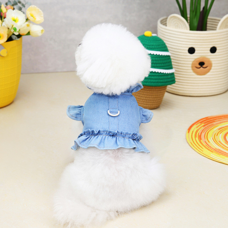 Noua sosire Câine Pisică Jachetă de blugi Blue Denim Vestă pentru câine Harnas Pet Haine pentru cățeluș Chihuahua Yorkie Pomerania Schnauzer Îmbrăcăminte