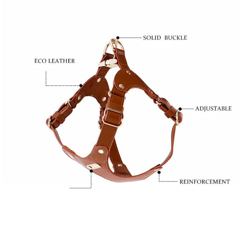 Ham din piele pentru câini cu cataramă metalică, respirabil, reglabil, ham pentru câini de talie mică, mijlocie, accesorii pentru plimbarea animalelor de companie în aer liber