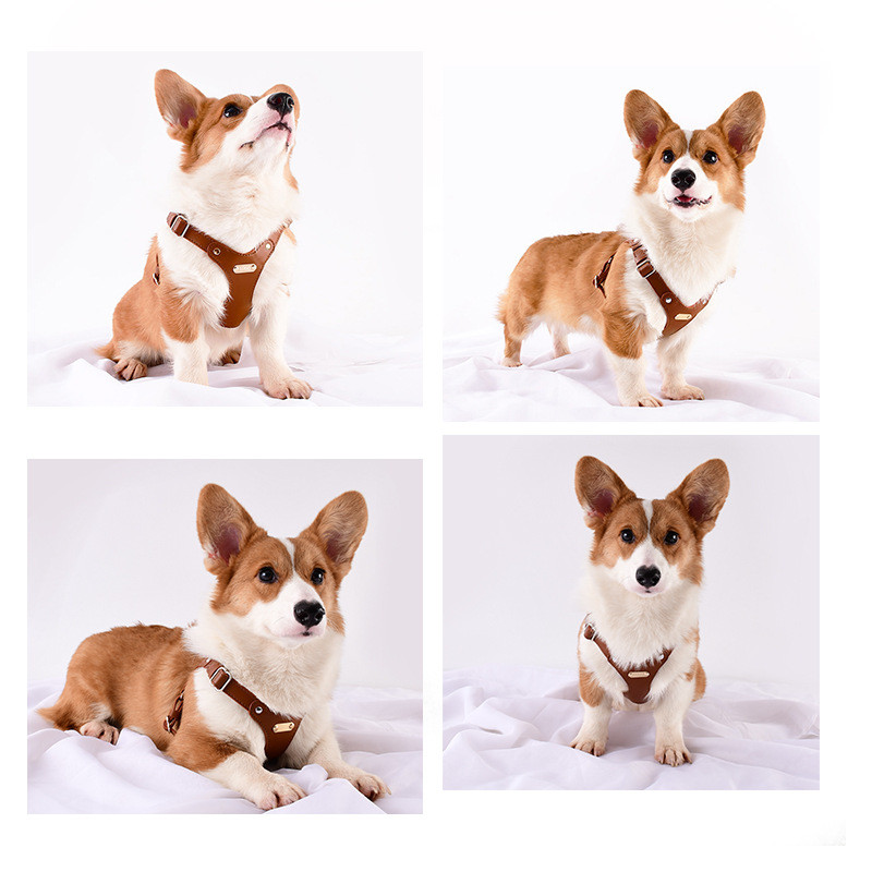 Ham din piele pentru câini cu cataramă metalică, respirabil, reglabil, ham pentru câini de talie mică, mijlocie, accesorii pentru plimbarea animalelor de companie în aer liber