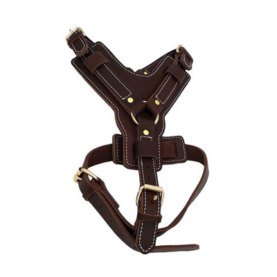 Καφέ πραγματικό δέρμα Μεγάλο γιλέκο λουριών για σκύλους Εκπαίδευση για περπάτημα μεγάλο λουρί για σκύλους γερμανικού ποιμενικού Labrador Husky