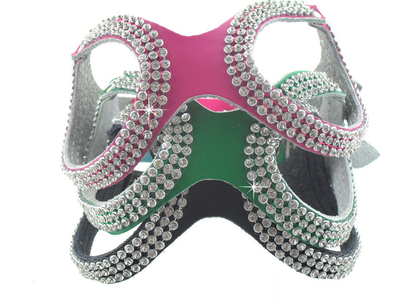 Produktai naminiams gyvūnėliams Naujas dizainas Natūralios karvės minkštos odos mados Bling Kalnų krištolinio akmens diržai šunims mažiems šunims Čihuahua Rose Juoda Žalia