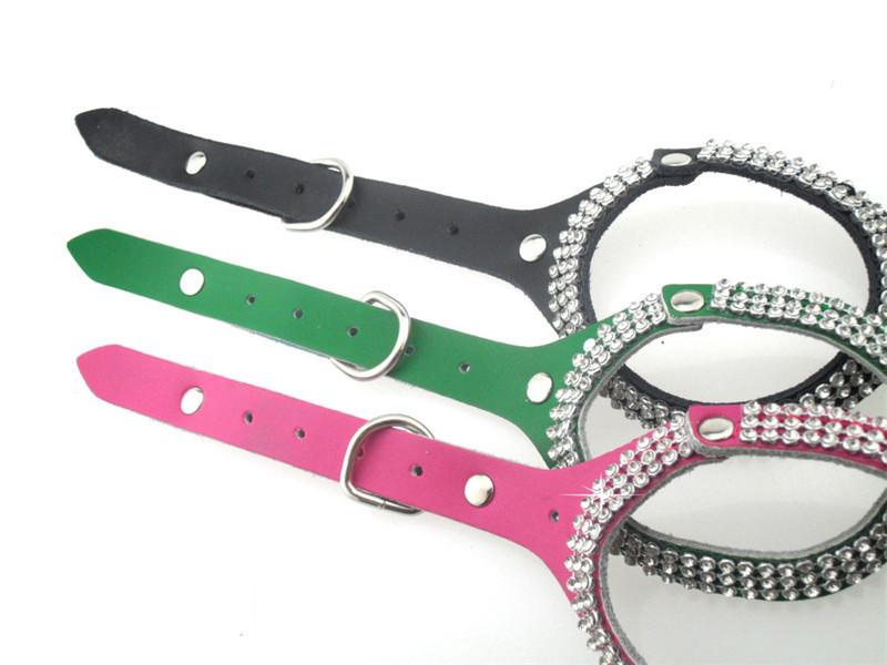 Produktai naminiams gyvūnėliams Naujas dizainas Natūralios karvės minkštos odos mados Bling Kalnų krištolinio akmens diržai šunims mažiems šunims Čihuahua Rose Juoda Žalia