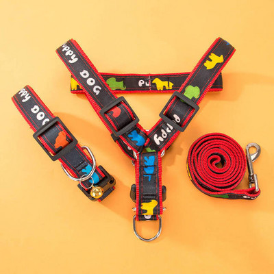 Set pojaseva za pse s dinosaurima. Prsluk s povodcem za pse sa slatkim crtićima Podesivi pojas za mačke s printom na platnu Povodci za pse Potrepštine za pse