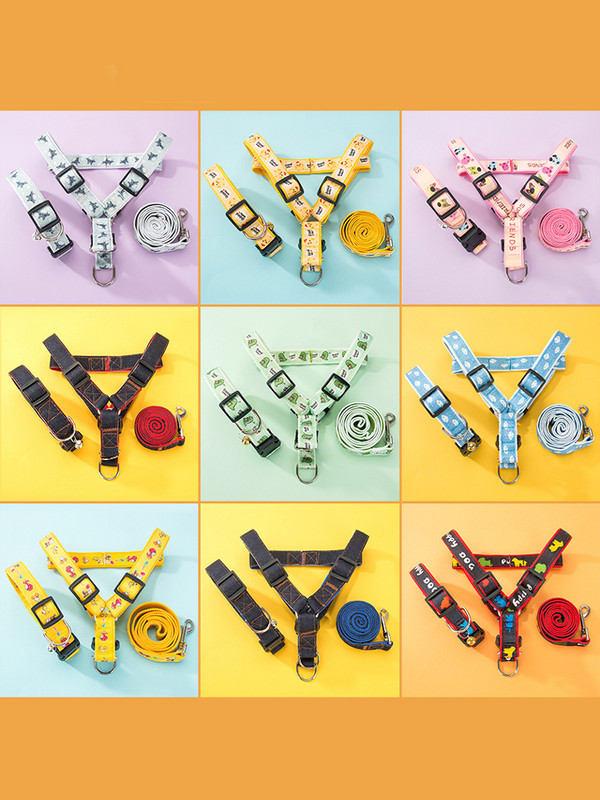 Set pojaseva za pse s dinosaurima. Prsluk s povodcem za pse sa slatkim crtićima Podesivi pojas za mačke s printom na platnu Povodci za pse Potrepštine za pse