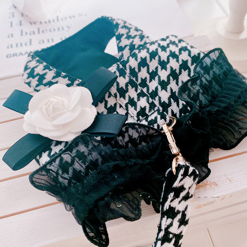 Set de plumb pentru rochie de vestă cu ham de lux pentru doamnă pentru animale de companie, cu fustă din dantelă tutu, pentru petrecere, nuntă, câine mic, guler de cățeluș, costum Chihuahua pugs