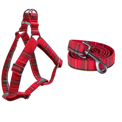 Βαμβακερό κόκκινο καρό χριστουγεννιάτικο λουρί για σκύλους με παπιγιόν και προμήθειες για κατοικίδια με ρυθμιζόμενο λουρί σκύλου