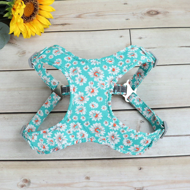 Harnaș pentru câini din nailon din plasă, vestă reflectorizată pentru câini, hamuri respirabile pentru animale de companie, veste pentru câini mici, mijlocii mari, imprimeu flori chihuahua