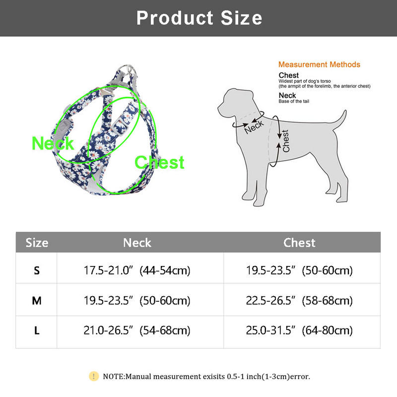 Harnaș pentru câini din nailon din plasă, vestă reflectorizată pentru câini, hamuri respirabile pentru animale de companie, veste pentru câini mici, mijlocii mari, imprimeu flori chihuahua